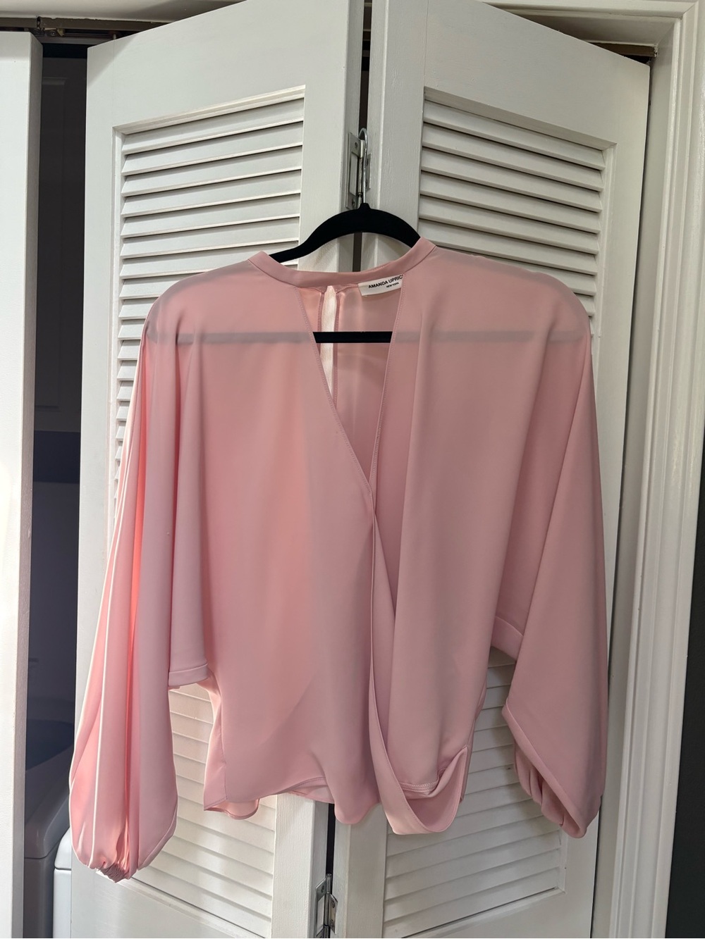Amanda Uprichard Pale Pink Draped Wrap-Style Blouse